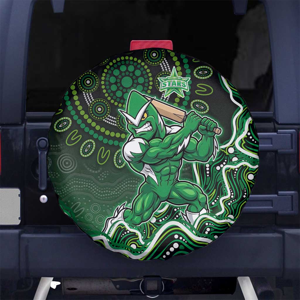 Melbourne Stars Cricket Mascot Spare Tire Cover Aboriginal Dot Art Green And Black Tribal Pattern