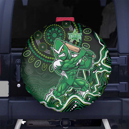 Melbourne Stars Cricket Mascot Spare Tire Cover Aboriginal Dot Art Green And Black Tribal Pattern
