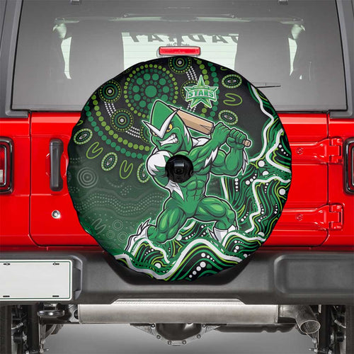 Melbourne Stars Cricket Mascot Spare Tire Cover Aboriginal Dot Art Green And Black Tribal Pattern