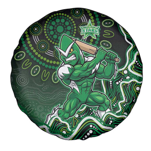 Melbourne Stars Cricket Mascot Spare Tire Cover Aboriginal Dot Art Green And Black Tribal Pattern