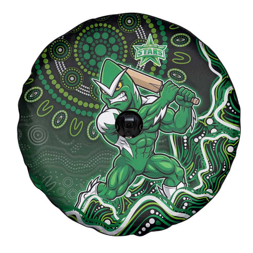 Melbourne Stars Cricket Mascot Spare Tire Cover Aboriginal Dot Art Green And Black Tribal Pattern