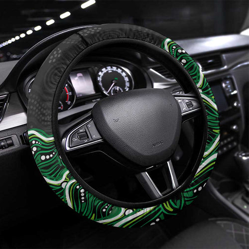 Melbourne Stars Cricket Mascot Steering Wheel Cover Aboriginal Dot Art Green And Black Tribal Pattern