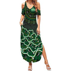 Melbourne Stars Cricket Mascot Summer Maxi Dress Aboriginal Dot Art Green And Black Tribal Pattern