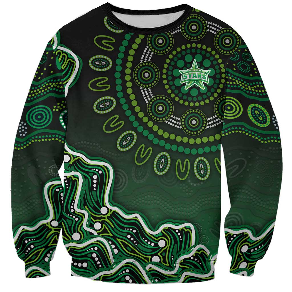 Melbourne Stars Cricket Mascot Sweatshirt Aboriginal Dot Art Green And Black Tribal Pattern
