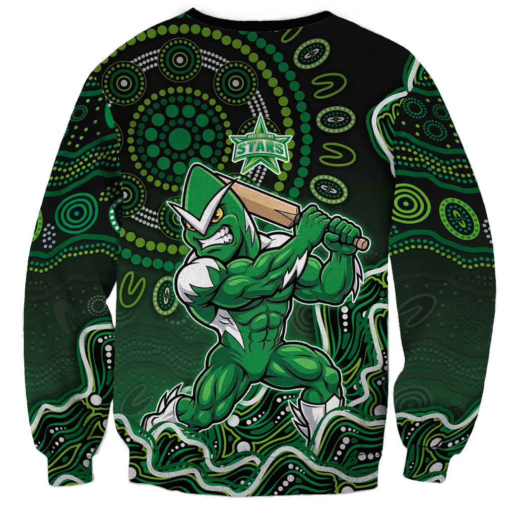 Melbourne Stars Cricket Mascot Sweatshirt Aboriginal Dot Art Green And Black Tribal Pattern