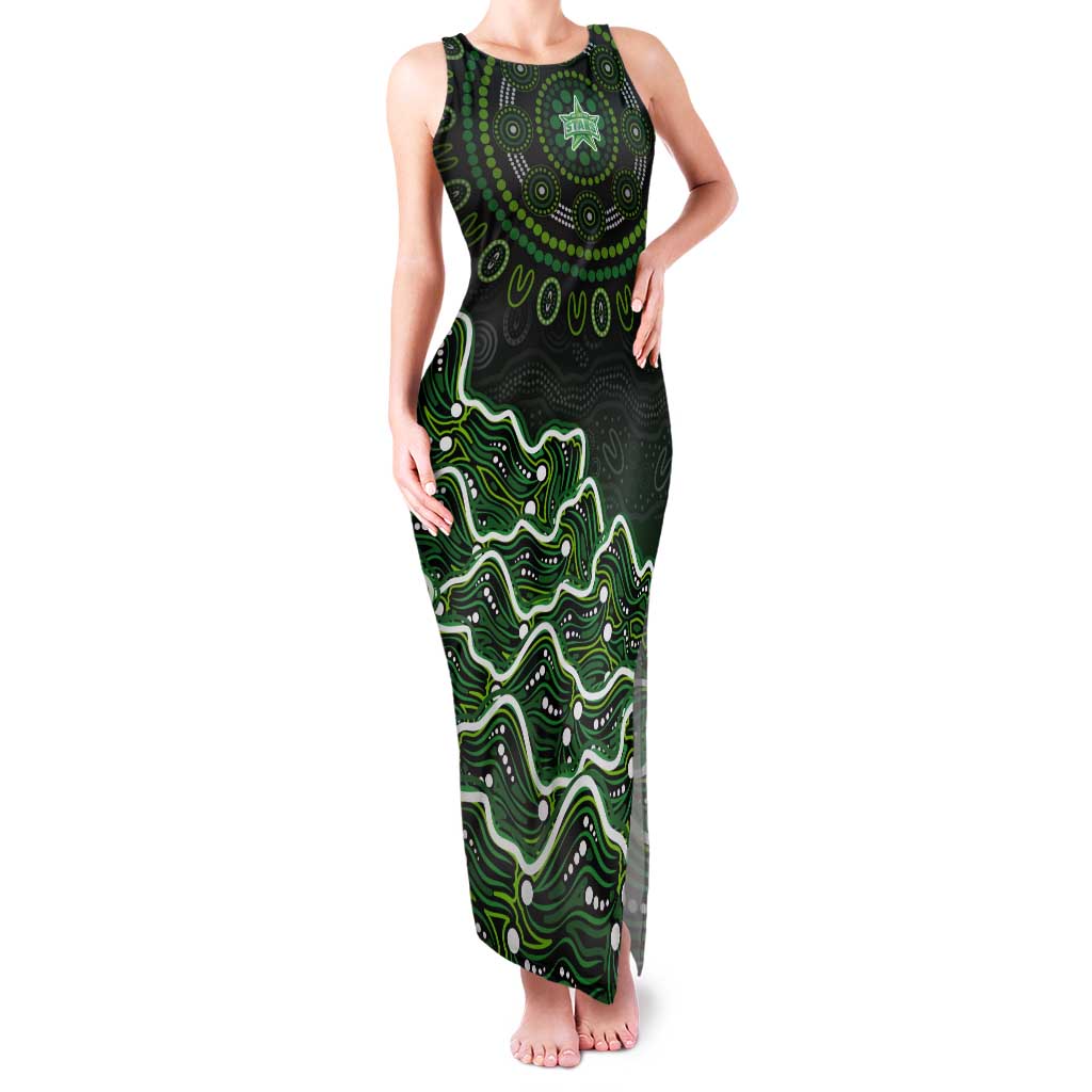 Melbourne Stars Cricket Mascot Tank Maxi Dress Aboriginal Dot Art Green And Black Tribal Pattern