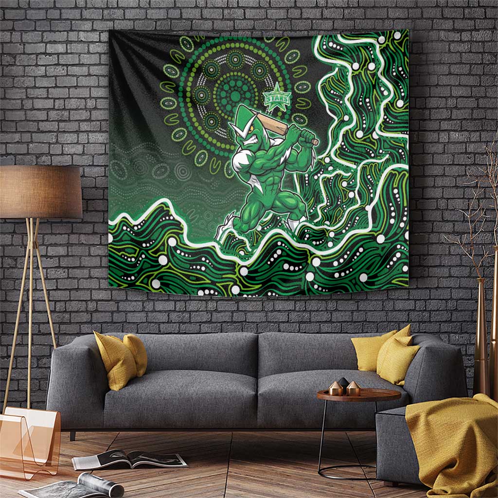 Melbourne Stars Cricket Mascot Tapestry Aboriginal Dot Art Green And Black Tribal Pattern