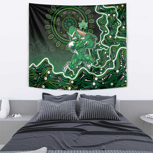 Melbourne Stars Cricket Mascot Tapestry Aboriginal Dot Art Green And Black Tribal Pattern