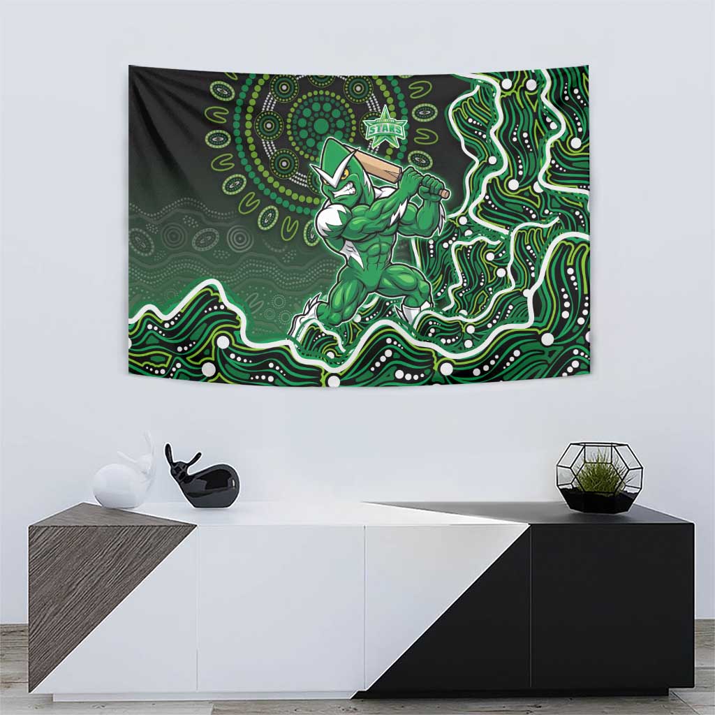 Melbourne Stars Cricket Mascot Tapestry Aboriginal Dot Art Green And Black Tribal Pattern