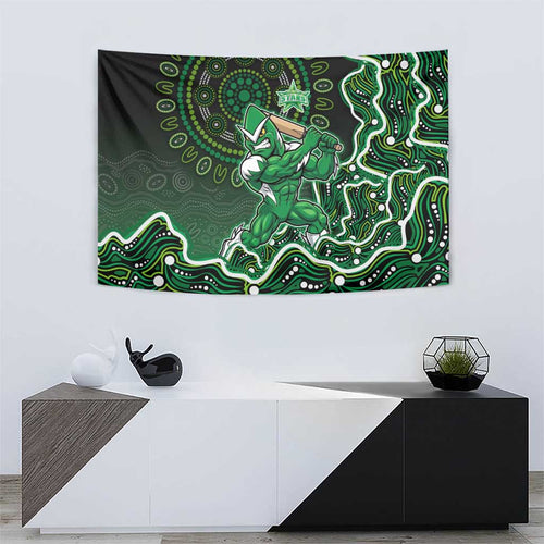 Melbourne Stars Cricket Mascot Tapestry Aboriginal Dot Art Green And Black Tribal Pattern