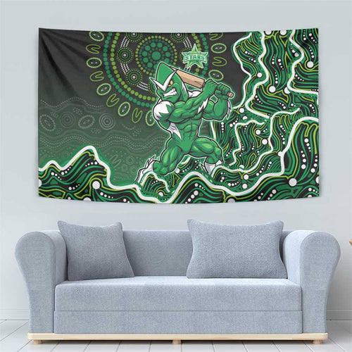 Melbourne Stars Cricket Mascot Tapestry Aboriginal Dot Art Green And Black Tribal Pattern