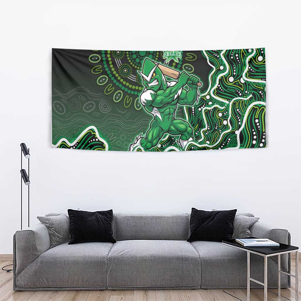 Melbourne Stars Cricket Mascot Tapestry Aboriginal Dot Art Green And Black Tribal Pattern