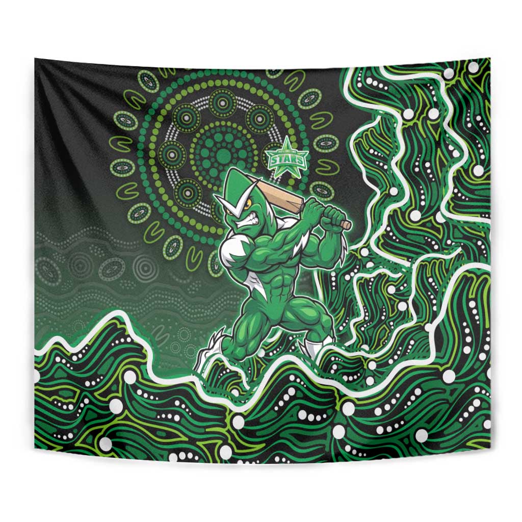 Melbourne Stars Cricket Mascot Tapestry Aboriginal Dot Art Green And Black Tribal Pattern