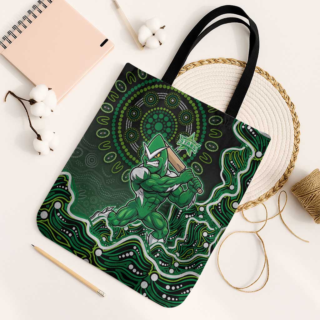 Melbourne Stars Cricket Mascot Tote Bag Aboriginal Dot Art Green And Black Tribal Pattern