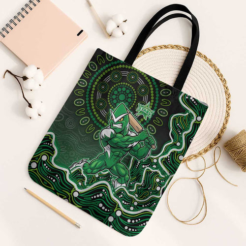 Melbourne Stars Cricket Mascot Tote Bag Aboriginal Dot Art Green And Black Tribal Pattern