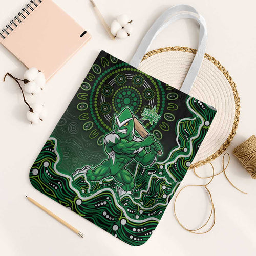 Melbourne Stars Cricket Mascot Tote Bag Aboriginal Dot Art Green And Black Tribal Pattern