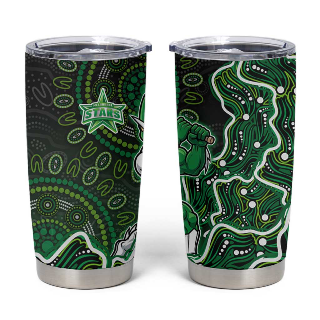 Melbourne Stars Cricket Mascot Tumbler Cup Aboriginal Dot Art Green And Black Tribal Pattern