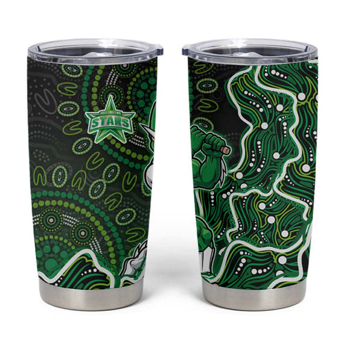 Melbourne Stars Cricket Mascot Tumbler Cup Aboriginal Dot Art Green And Black Tribal Pattern