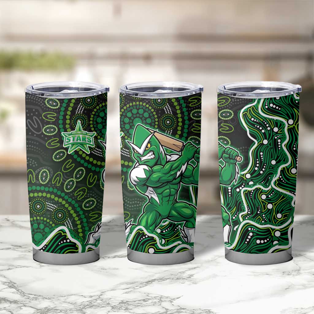 Melbourne Stars Cricket Mascot Tumbler Cup Aboriginal Dot Art Green And Black Tribal Pattern