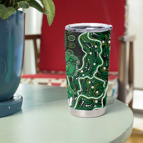 Melbourne Stars Cricket Mascot Tumbler Cup Aboriginal Dot Art Green And Black Tribal Pattern