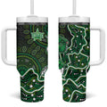 Melbourne Stars Cricket Mascot Tumbler With Handle Aboriginal Dot Art Green And Black Tribal Pattern