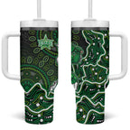 Melbourne Stars Cricket Mascot Tumbler With Handle Aboriginal Dot Art Green And Black Tribal Pattern