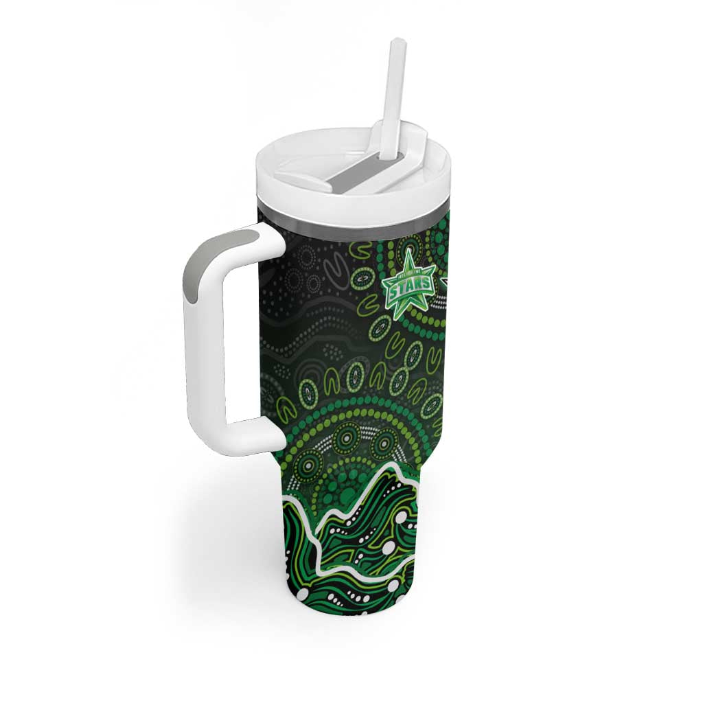 Melbourne Stars Cricket Mascot Tumbler With Handle Aboriginal Dot Art Green And Black Tribal Pattern