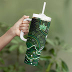 Melbourne Stars Cricket Mascot Tumbler With Handle Aboriginal Dot Art Green And Black Tribal Pattern