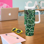 Melbourne Stars Cricket Mascot Tumbler With Handle Aboriginal Dot Art Green And Black Tribal Pattern
