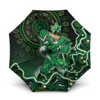 Melbourne Stars Cricket Mascot Umbrella Aboriginal Dot Art Green And Black Tribal Pattern