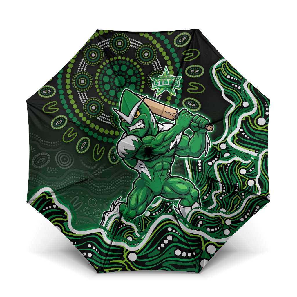 Melbourne Stars Cricket Mascot Umbrella Aboriginal Dot Art Green And Black Tribal Pattern