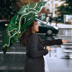 Melbourne Stars Cricket Mascot Umbrella Aboriginal Dot Art Green And Black Tribal Pattern