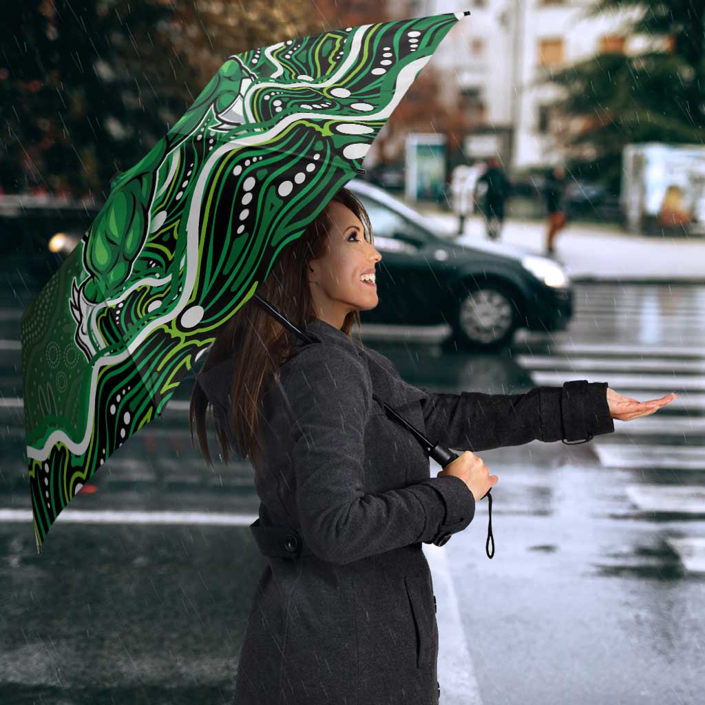 Melbourne Stars Cricket Mascot Umbrella Aboriginal Dot Art Green And Black Tribal Pattern