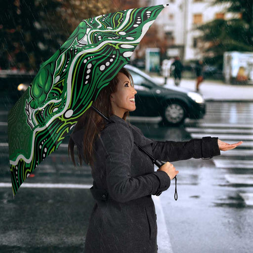 Melbourne Stars Cricket Mascot Umbrella Aboriginal Dot Art Green And Black Tribal Pattern