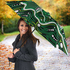 Melbourne Stars Cricket Mascot Umbrella Aboriginal Dot Art Green And Black Tribal Pattern