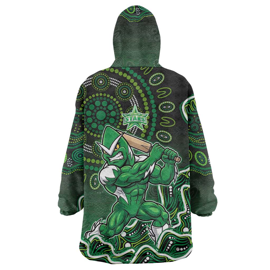 Melbourne Stars Cricket Mascot Wearable Blanket Hoodie Aboriginal Dot Art Green And Black Tribal Pattern