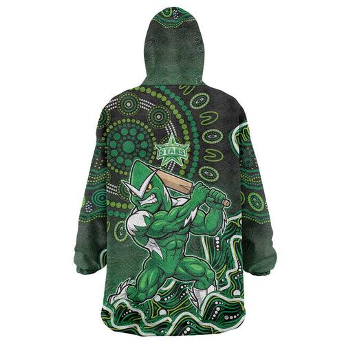 Melbourne Stars Cricket Mascot Wearable Blanket Hoodie Aboriginal Dot Art Green And Black Tribal Pattern