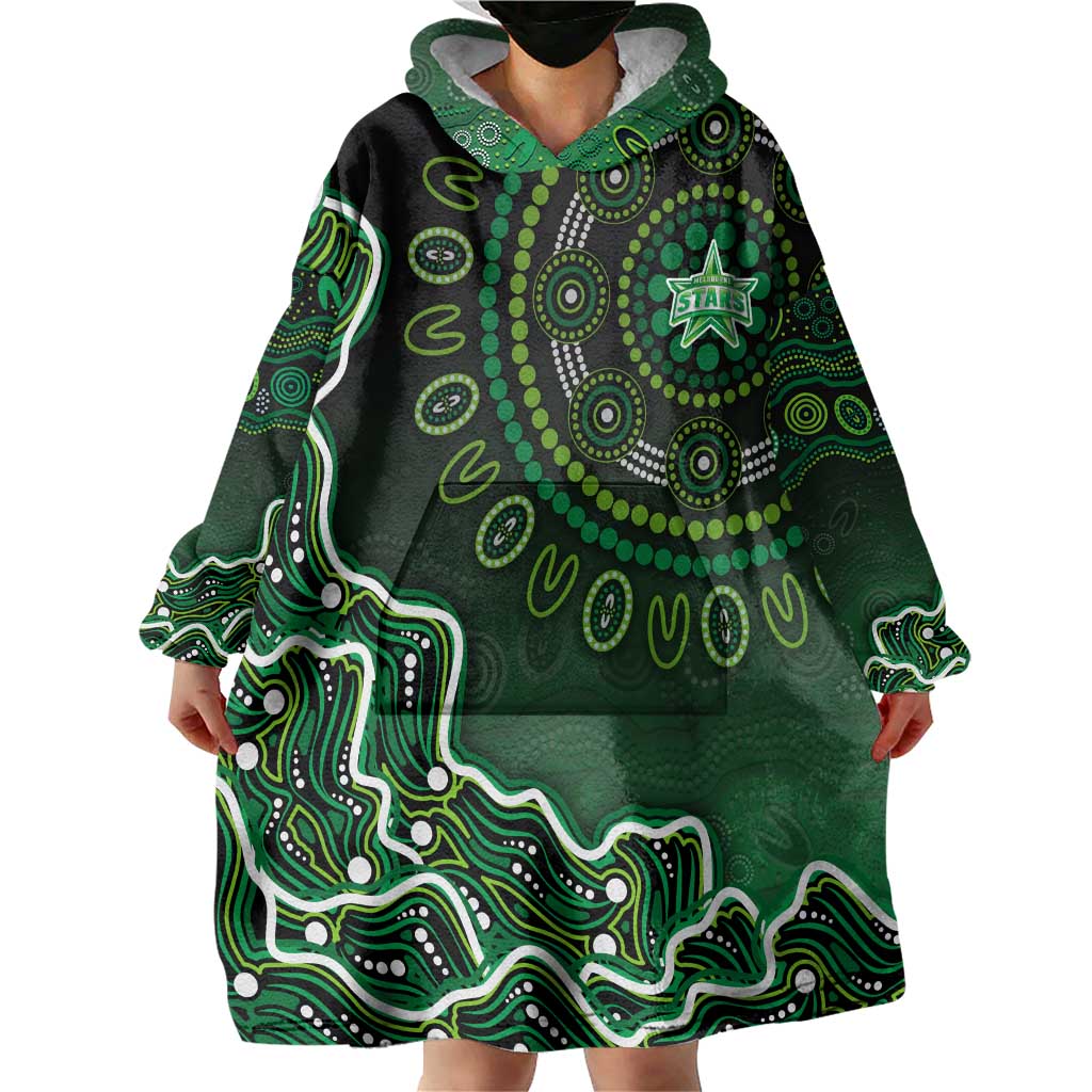 Melbourne Stars Cricket Mascot Wearable Blanket Hoodie Aboriginal Dot Art Green And Black Tribal Pattern