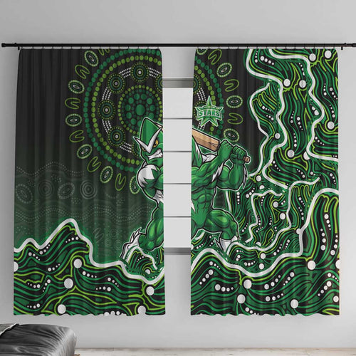 Melbourne Stars Cricket Mascot Window Curtain Aboriginal Dot Art Green And Black Tribal Pattern