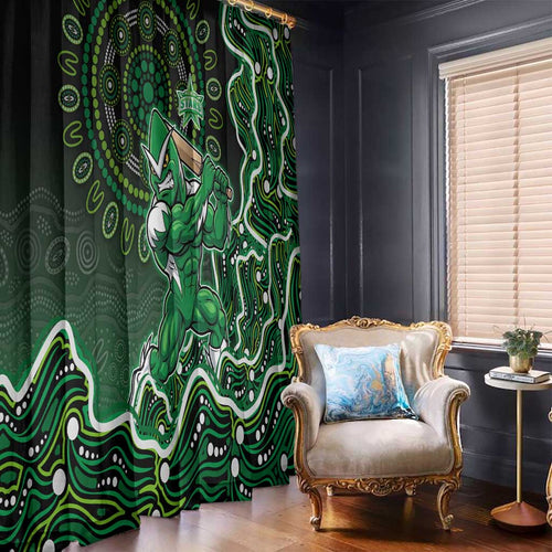 Melbourne Stars Cricket Mascot Window Curtain Aboriginal Dot Art Green And Black Tribal Pattern