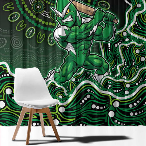 Melbourne Stars Cricket Mascot Window Curtain Aboriginal Dot Art Green And Black Tribal Pattern