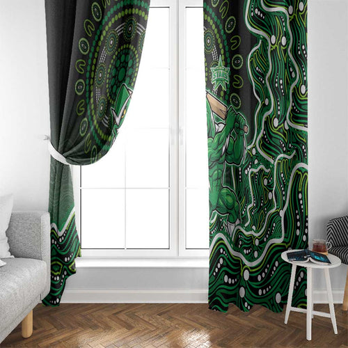 Melbourne Stars Cricket Mascot Window Curtain Aboriginal Dot Art Green And Black Tribal Pattern
