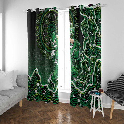 Melbourne Stars Cricket Mascot Window Curtain Aboriginal Dot Art Green And Black Tribal Pattern