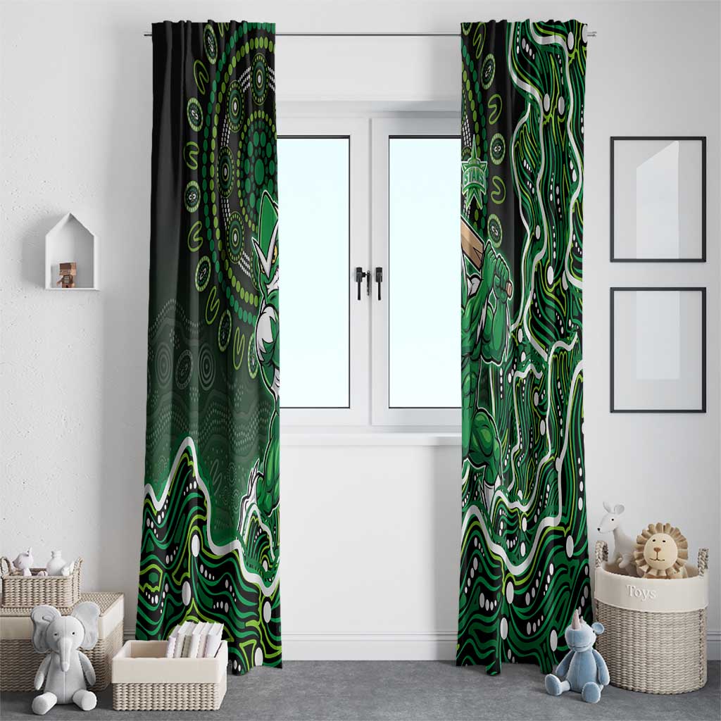 Melbourne Stars Cricket Mascot Window Curtain Aboriginal Dot Art Green And Black Tribal Pattern