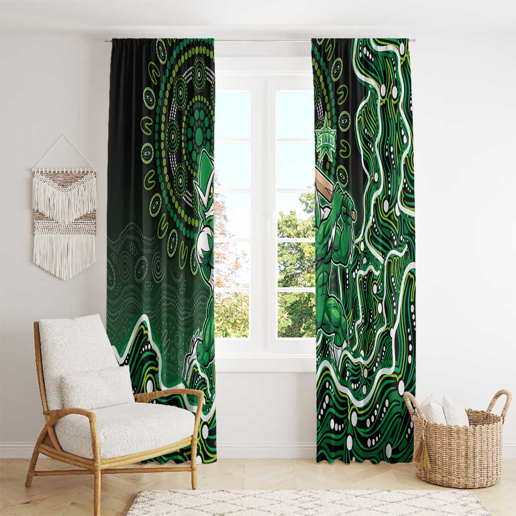 Melbourne Stars Cricket Mascot Window Curtain Aboriginal Dot Art Green And Black Tribal Pattern