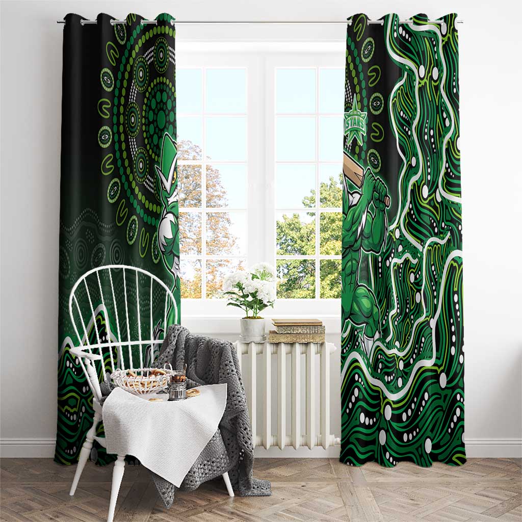 Melbourne Stars Cricket Mascot Window Curtain Aboriginal Dot Art Green And Black Tribal Pattern