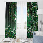 Melbourne Stars Cricket Mascot Window Curtain Aboriginal Dot Art Green And Black Tribal Pattern