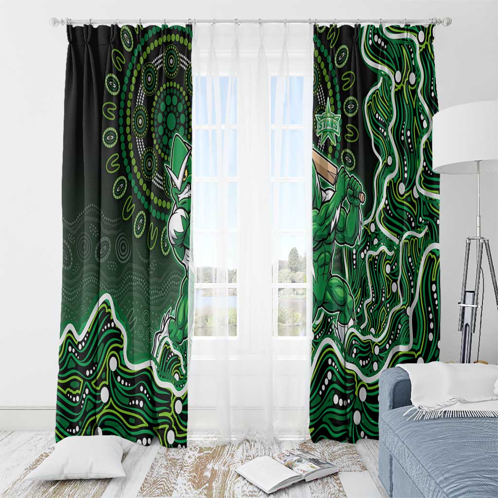 Melbourne Stars Cricket Mascot Window Curtain Aboriginal Dot Art Green And Black Tribal Pattern