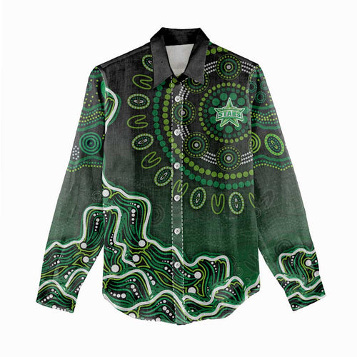 Melbourne Stars Cricket Mascot Women Casual Shirt Aboriginal Dot Art Green And Black Tribal Pattern