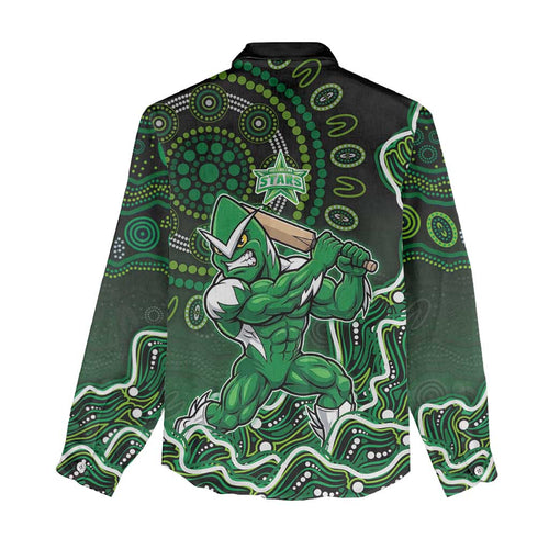 Melbourne Stars Cricket Mascot Women Casual Shirt Aboriginal Dot Art Green And Black Tribal Pattern